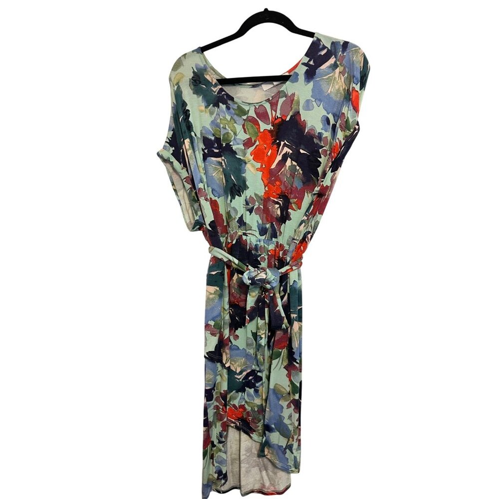 Alison Taylor Womens‎ Floral Print Midi Dress With Tie Waist Size 2X Lightweight